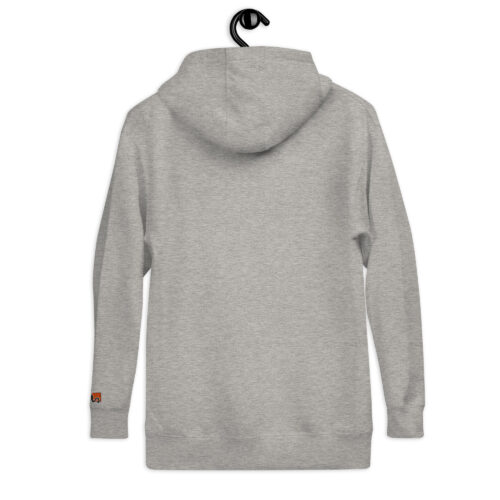 Rückseite Hoodie mit Shins Logo auf linkem Ärmel in der Farbe carbon grey