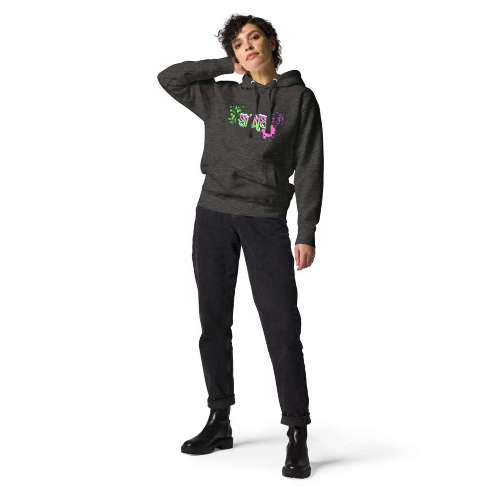 Female Person Full-Front Hoodie mit Shins-Graffity in der Farbe charcoal