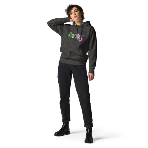 Female Person Full-Front Hoodie mit Shins-Graffity in der Farbe charcoal
