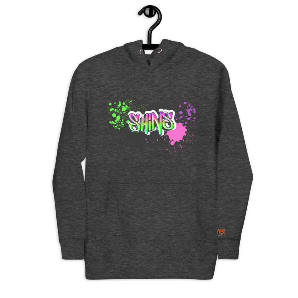 Front Hoodie mit Shins-Graffity & Logo auf linkem Ärmel in der Farbe charcoal