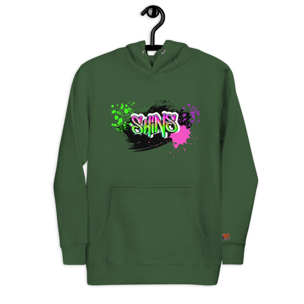 Front Hoodie mit Shins-Graffity & Logo auf linkem Ärmel in der Farbe forest green