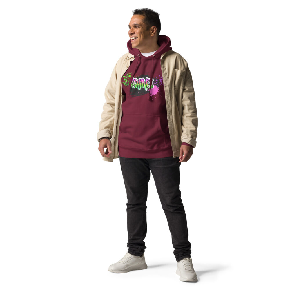 Male Person Full-Front Hoodie mit Shins-Graffity in der Farbe burgundy