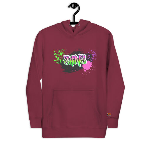 Front Hoodie mit Shins-Graffity & Logo auf linkem Ärmel in der Farbe burgundy