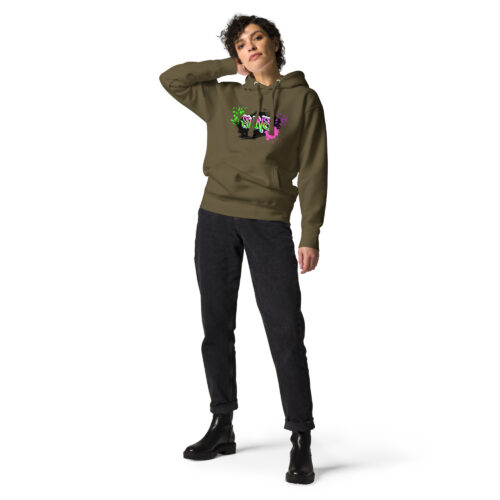 Female Person Full-Front Hoodie mit Shins-Graffity in der Farbe military green
