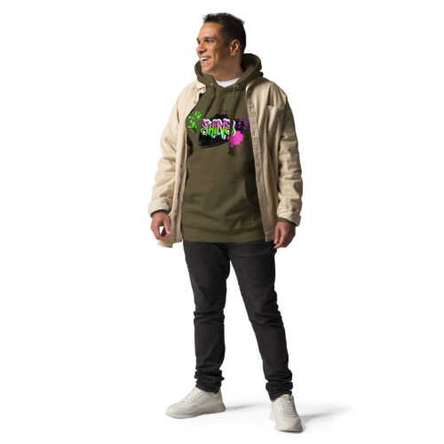 Male Person Full-Front Hoodie mit Shins-Graffity in der Farbe military green