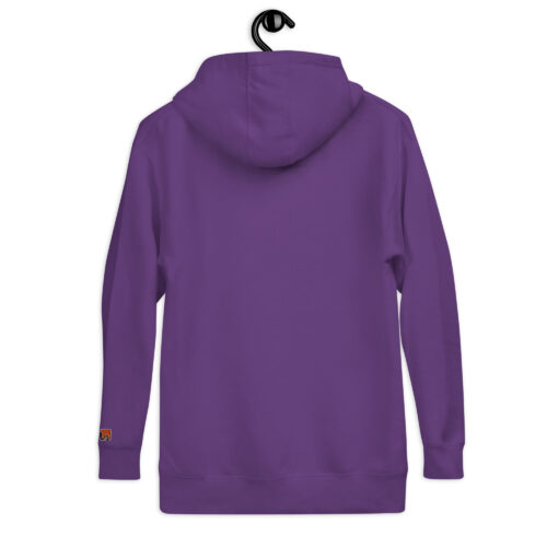 Rückseite Hoodie mit Shins Logo auf linkem Ärmel in der Farbe purple