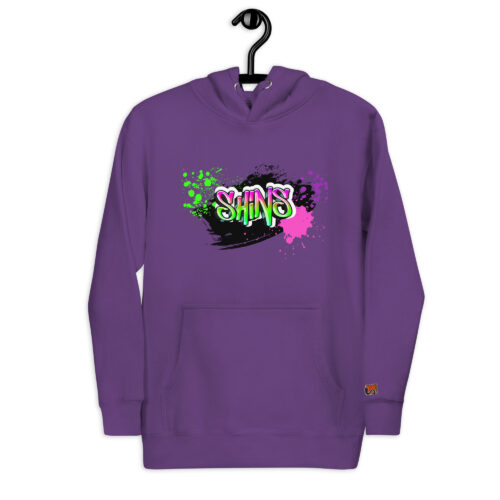 Front Hoodie mit Shins-Graffity & Logo auf linkem Ärmel in der Farbe purple
