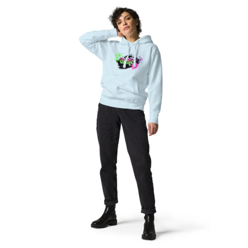 Female Person Full-Front Hoodie mit Shins-Graffity in der Farbe sky blue