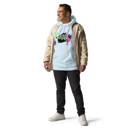 Male Person Full-Front Hoodie mit Shins-Graffity in der Farbe sky blue