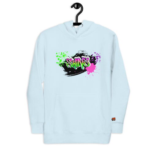 Front Hoodie mit Shins-Graffity & Logo auf linkem Ärmel in der Farbe sky blue