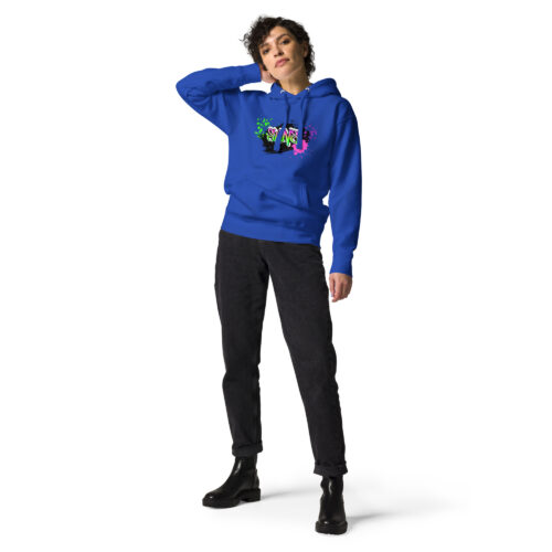 Female Person Full-Front Hoodie mit Shins-Graffity in der Farbe royal blue