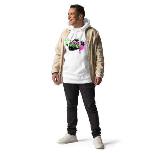Male Person Full-Front Hoodie mit Shins-Graffity in der Farbe white
