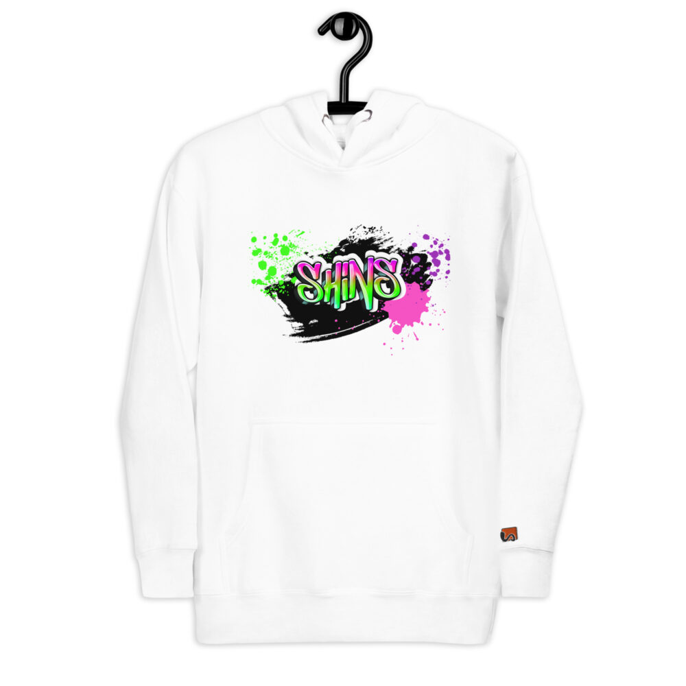 Front Hoodie mit Shins-Graffity & Logo auf linkem Ärmel in der Farbe weiss