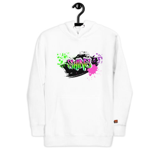 Front Hoodie mit Shins-Graffity & Logo auf linkem Ärmel in der Farbe weiss